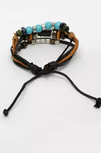  men's evil eye multi-coloured leather wraparound bracelet