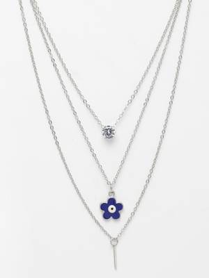  women's silver-toned artificial stones floral layered chain 2