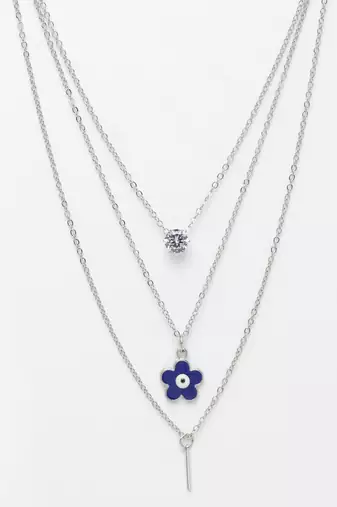  women's silver-toned artificial stones floral layered chain