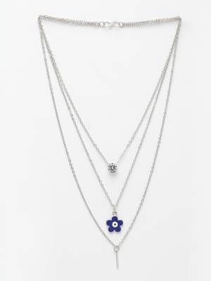  women's silver-toned artificial stones floral layered chain 3