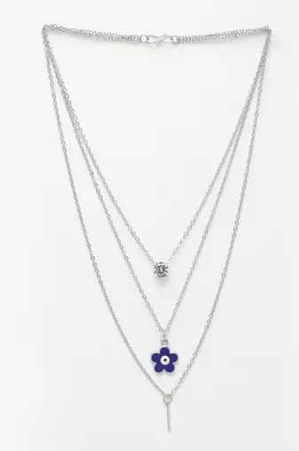  women's silver-toned artificial stones floral layered chain