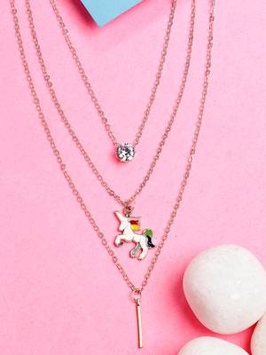  women's rose gold-plated artificial stones unicorn layered chain 1