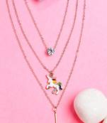 women's rose gold-plated artificial stones unicorn layered chain