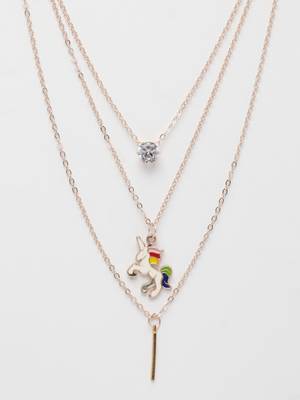  women's rose gold-plated artificial stones unicorn layered chain 2