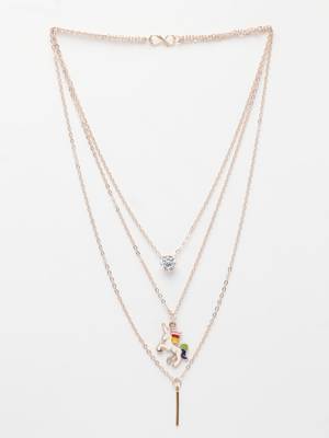  women's rose gold-plated artificial stones unicorn layered chain 3
