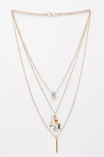  women's rose gold-plated artificial stones unicorn layered chain