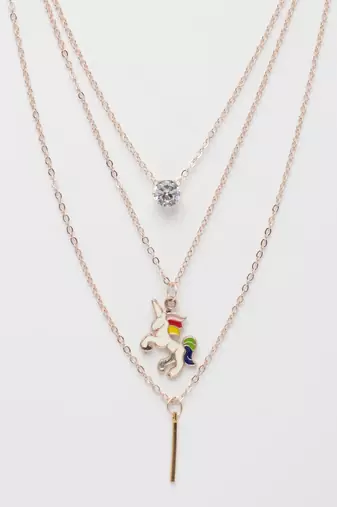  women's rose gold-plated artificial stones unicorn layered chain
