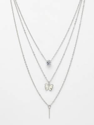 Nvr women's silver-toned artificial stones butterfly-shaped layered chain 2