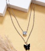 women's silver-toned artificial stones butterfly-shaped layered chain