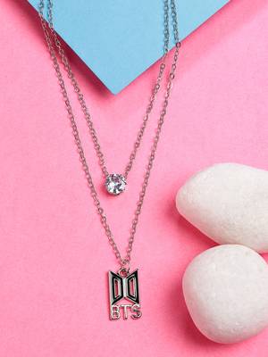  women's silver-toned artificial stones layered chain 1
