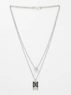  women's silver-toned artificial stones layered chain 3