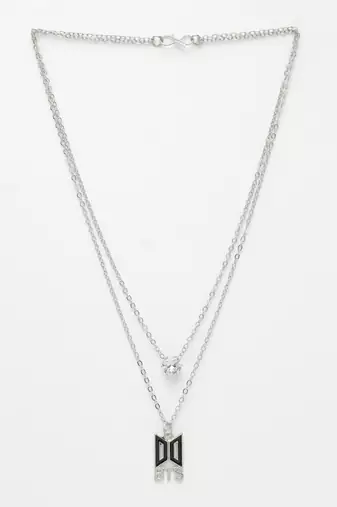  women's silver-toned artificial stones layered chain