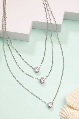  women's silver-plated artificial stones layered chain