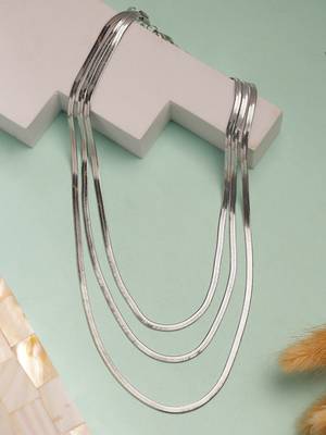 Nvr women's german silver plated oxidised minimal layered chain 1
