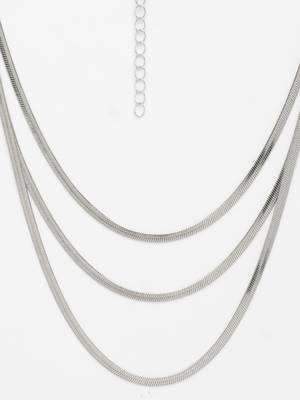Nvr women's german silver plated oxidised minimal layered chain 2