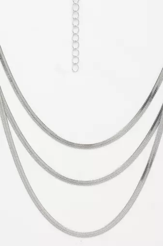 Nvr women's german silver plated oxidised minimal layered chain
