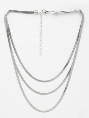 Nvr women's german silver plated oxidised minimal layered chain 3