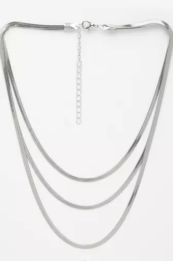 Nvr women's german silver plated oxidised minimal layered chain
