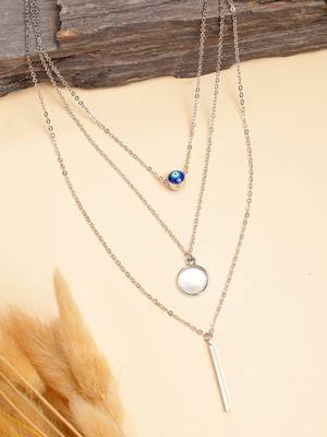 women's silver-plated evil eye layered chain 1