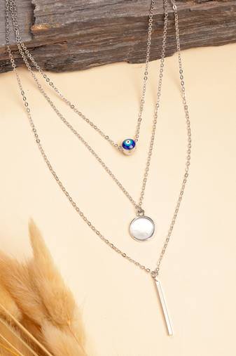  women's silver-plated evil eye layered chain