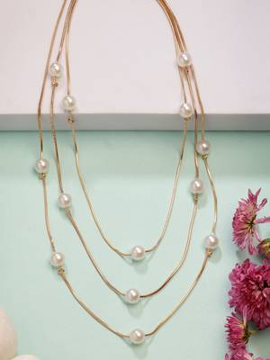  women's gold-plated  white pearls party layered chain 1