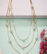  women's gold-plated  white pearls party layered chain