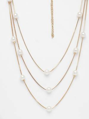  women's gold-plated  white pearls party layered chain 2