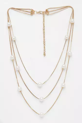  women's gold-plated  white pearls party layered chain