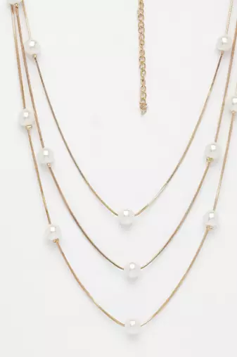  women's gold-plated  white pearls party layered chain