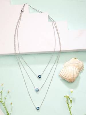  women's silver-plated evil eye layered chain 1