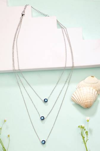  women's silver-plated evil eye layered chain