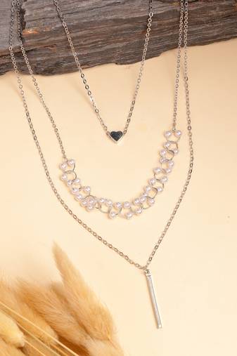  women's silver-plated beaded layered chain