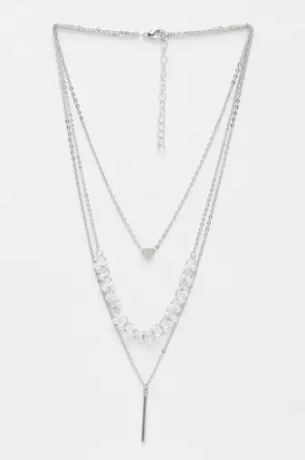  women's silver-plated beaded layered chain