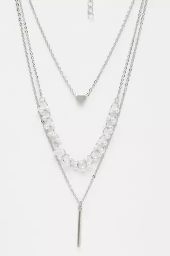  women's silver-plated beaded layered chain