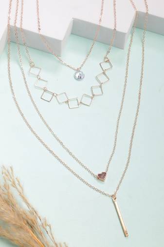  women's rose gold-plated artificial stones layered chain