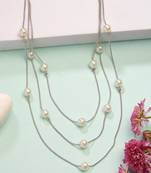  women's silver-plated  white pearls party layered chain