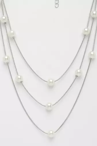  women's silver-plated  white pearls party layered chain