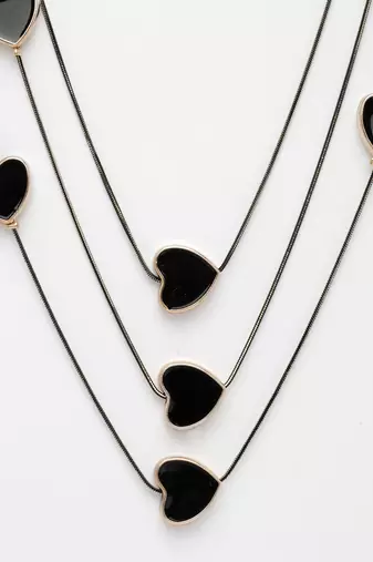  women's black heart shape layered fashion necklace