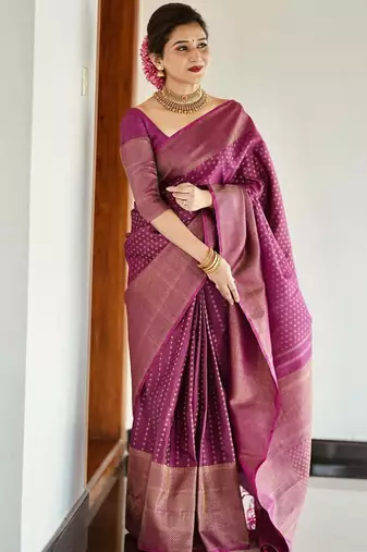 Wine Banarasi Silk Woven Traditional Saree