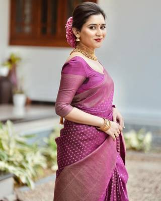 Wine Banarasi Silk Woven Traditional Saree 3