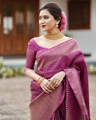 Wine Banarasi Silk Woven Traditional Saree 4