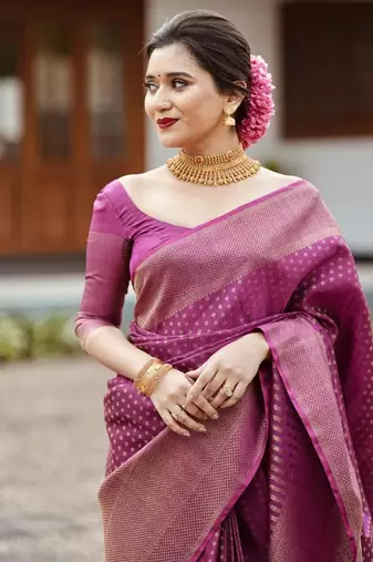 Wine Banarasi Silk Woven Traditional Saree