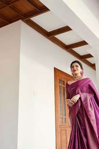 Wine Banarasi Silk Woven Traditional Saree