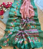 Light-Pink Soft Silk Saree,Digital Print With Crush Saree