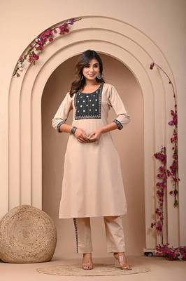Beige elegance embroidered kurta set 1