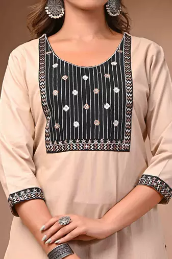 Beige elegance embroidered kurta set