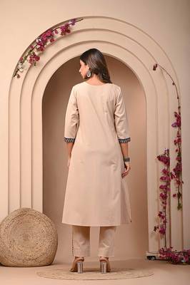 Beige elegance embroidered kurta set 4