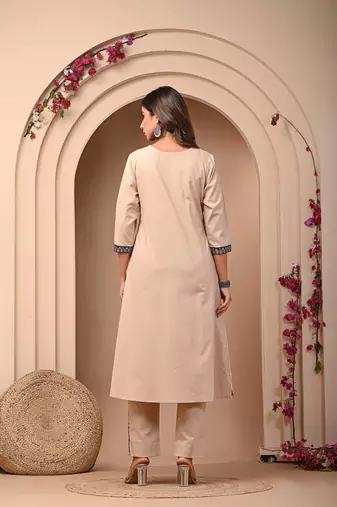 Beige elegance embroidered kurta set