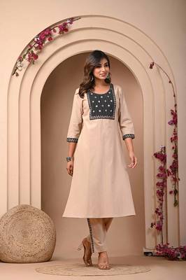 Beige elegance embroidered kurta set 5