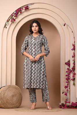 Brown zigzag printed kurta set for women 1